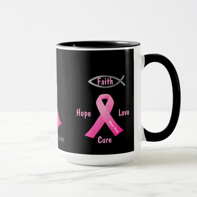Caneca Faith Hope Love Cure gotGod316.com Fita Rosa (Direita)
