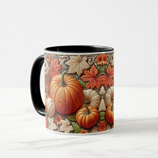 Caneca Fall Season Pumpkins Cerâmica Café (Frente Esquerda)