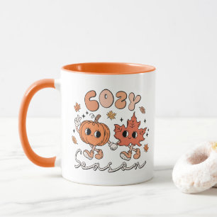 Caneca Fall Vibes Mug, Retro Fall Doodle