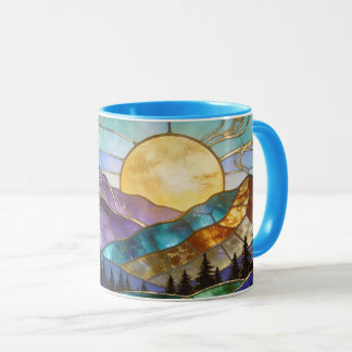 Caneca Falso Vitral de Montanha Amanhecer Floresta