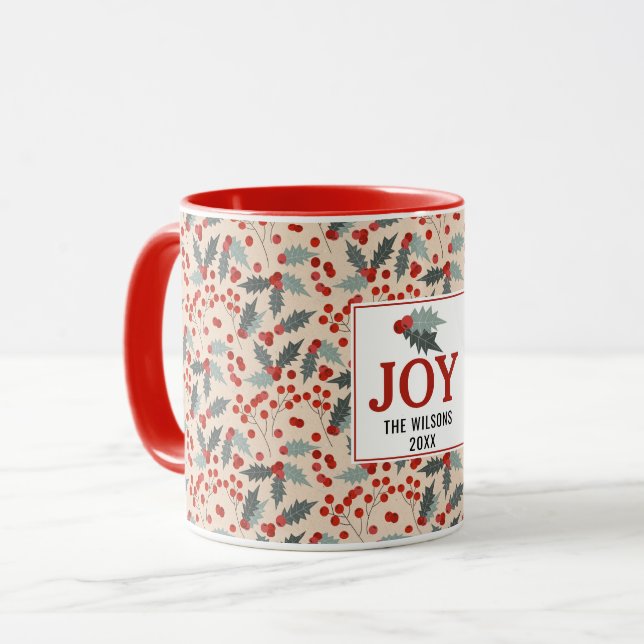 Caneca Família de Alegria Botânica Moderna Holly Berry (Frente Esquerda)