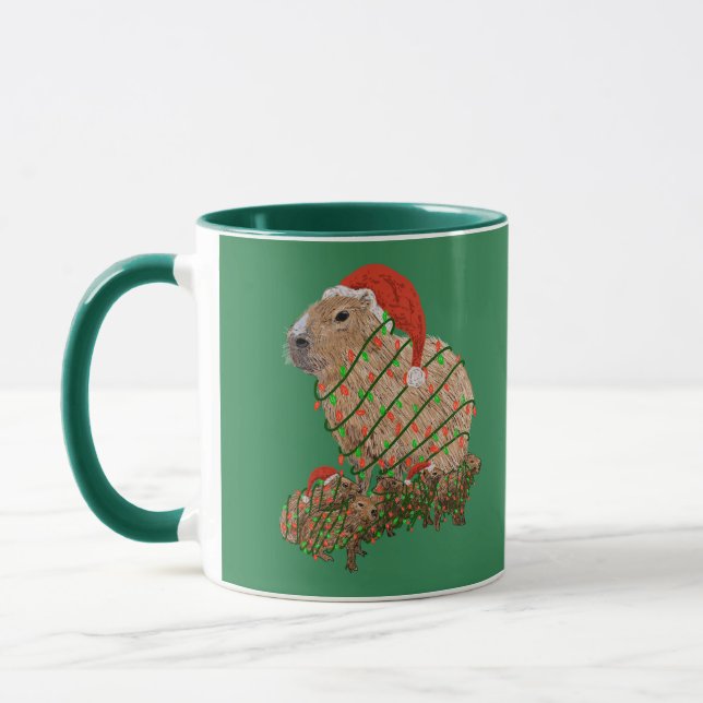 Caneca Família de Capivaras de Natal Envolta em Luzes (Esquerda)