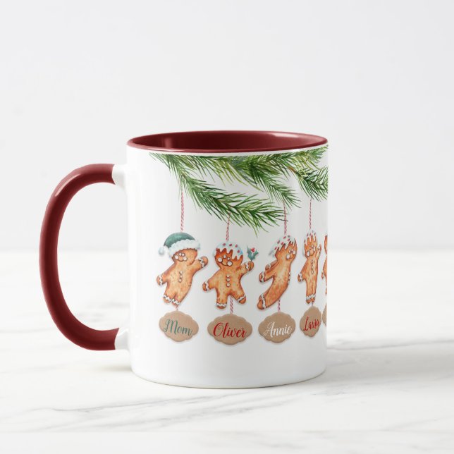 Caneca Família de nomes personalizados Arte de Natal Ging (Esquerda)