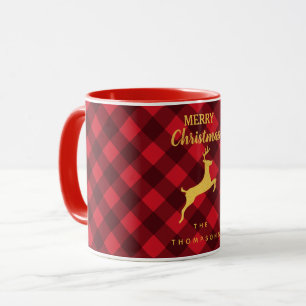 Caneca Família de Xadrezes de Buffalo Vermelho Negro Nata