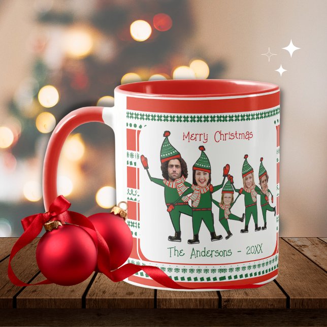 Caneca Família Engraçada de Elf de Cinco Fotos de Natal V (Criador carregado)