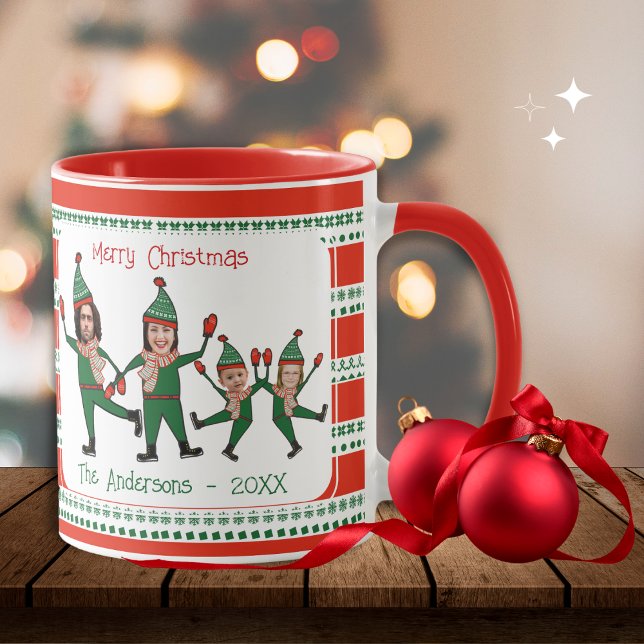 Caneca Família Engraçada de Elf de Quatro Fotos do Natal  (Criador carregado)
