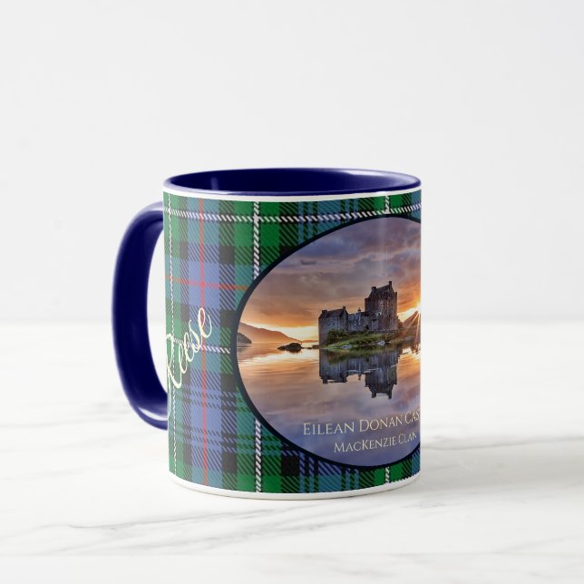 Caneca Família MacKenzie Clan Tartan, Castelo Eilean Dona (Frente Esquerda)