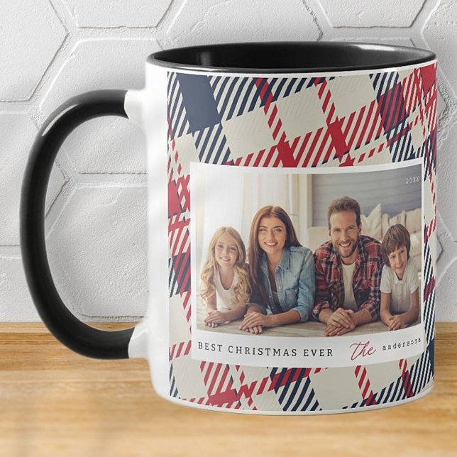 Caneca Família Personalizada de Padrão de Xadrez Moderno (Criador carregado)