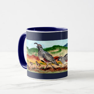 Caneca Família Quail com Peeps Marinho Blue Mug Sudoeste