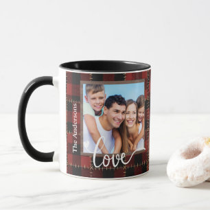 Caneca Familiar Foto Personalizável de Xadrez Búfalo Verm