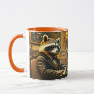 Caneca Fantasia de Guaxinim Fofo Tocando Piano