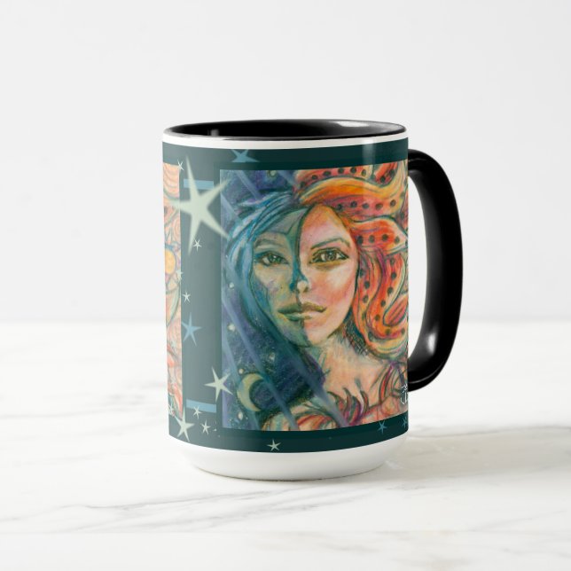 Caneca Fantasia Deusa Mug com Sol Lua e Estrelas (Frente Esquerda)