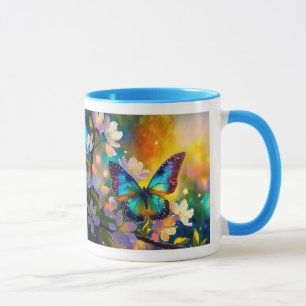 Caneca Fantasia do Nascer do Sol Borboleta Flor de Cereje