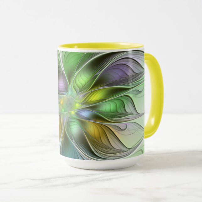 Caneca Fantasia Flor Colorida Moderno Abstrato Fractal (Frente Esquerda)