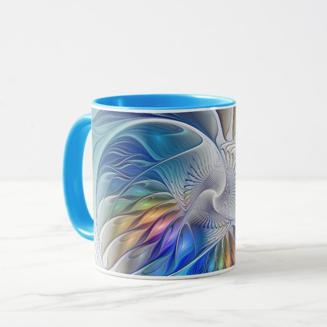 Caneca Fantasia Floral, Abstrato Fractal Colorida (Frente Esquerda)