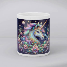 Caneca Fantasia Floral de Unicórnio em Tons Preciosos