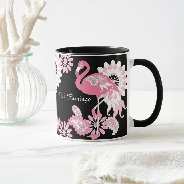 Caneca Fantasia Moderno Flamingo Rosa Preto (Criador carregado)
