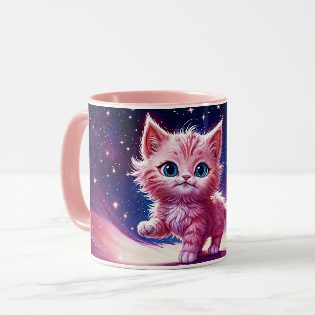 Caneca Fantasia, rosa, fofinha, gatinho, olhos azuis bril (Frente Esquerda)