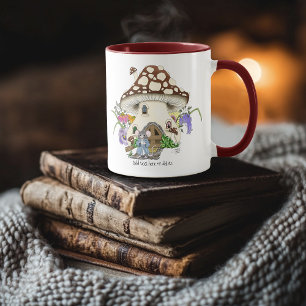 Caneca Fantasioso Rato de Casa de Cogumelo Floral Azul