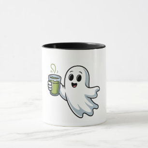 Caneca Fantasma Assustador de Halloween Segurando Matcha