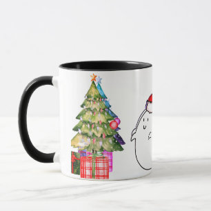 Caneca Fantasma Bonita com Santa Hat e Árvore de Natal - 