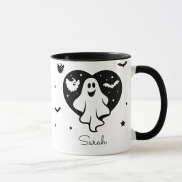 Caneca Fantasma Bonita Do Halloween Com Coração E Bat