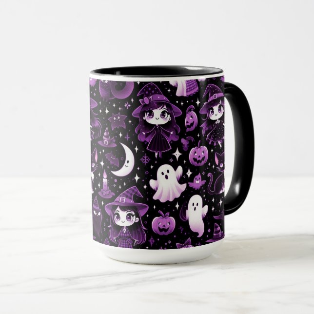 Caneca Fantasma, Bruxas, Gatos Negros, Morcegos e Luas (Frente Esquerda)