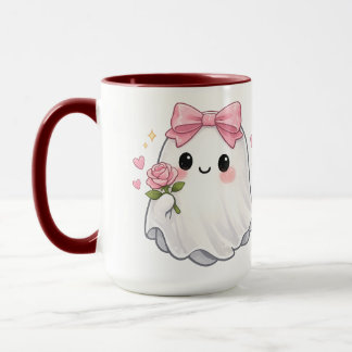 Caneca Fantasma Coquete Adorável com Laço Rosa, Rosa de H