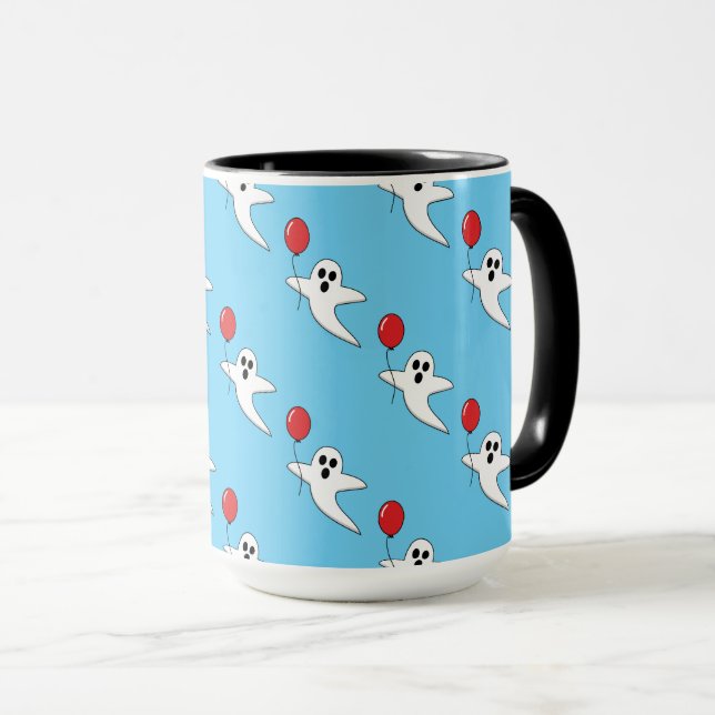 Caneca Fantasma de Cartoon Bonito com Padrão de Balão Ver (Frente Esquerda)