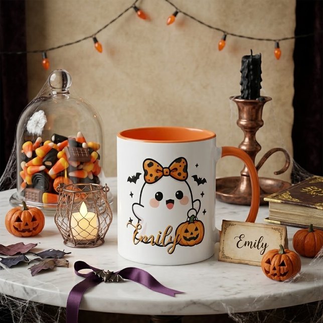 Caneca Fantasma de Halloween com Nome Personalizad (Criador carregado)