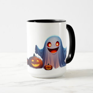 Caneca Fantasma de Halloween em Cena Noturna de Abóbora A