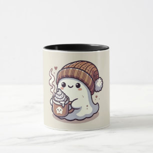 Caneca Fantasma de Halloween Fofo com Touca de Outono e C