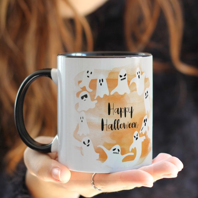 Caneca Fantasma Feliz Halloween Cor de Laranja (Criador carregado)