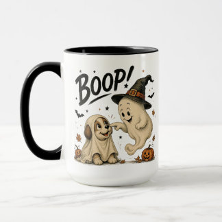 Caneca Fantasma Fofo e Boop no Nariz de Cachorro no Hallo