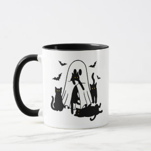 Caneca Fantasma no Dia das Bruxas de Gatos Pretos