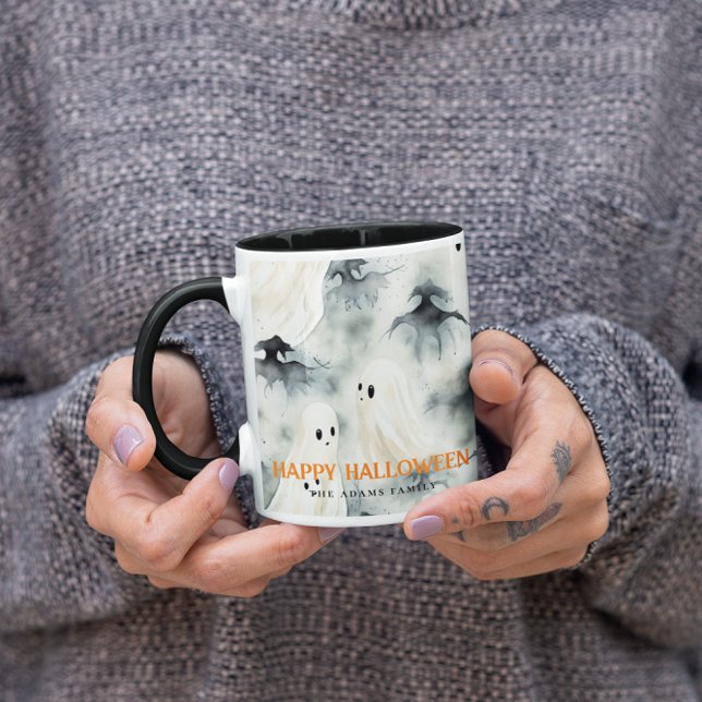 Caneca Fantasmas de Aquarela Personalizados Feliz Hallowe (Criador carregado)