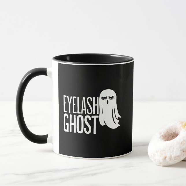 Caneca Fantasminha Cílios de Halloween (Com Donut)