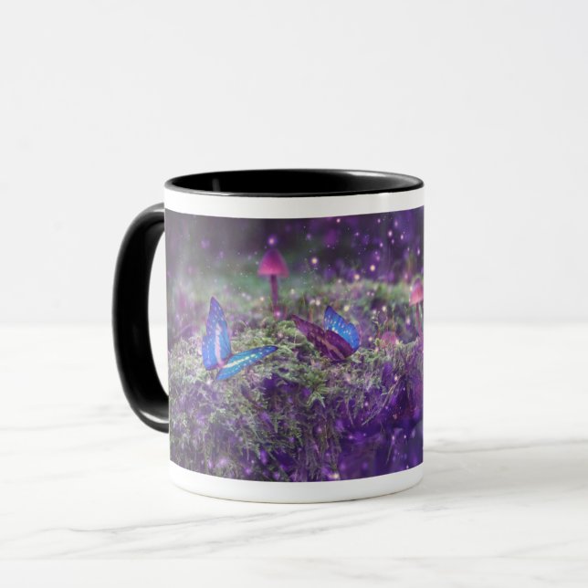Caneca Fantasy Butflies & Mushroom Trabalho de arte (Frente Esquerda)