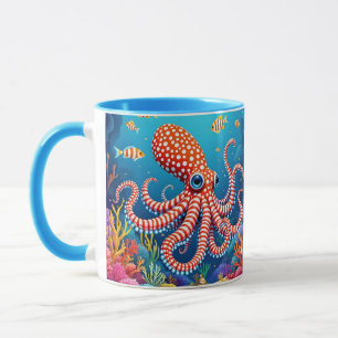 Caneca Fantasy Cute Checked Octopus Sea
