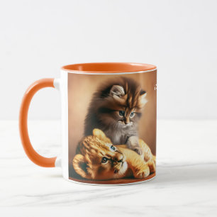 Caneca Fantasy Cute Kitten Brincando Com Tigre