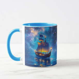 Caneca Fantasy Cute Night Boat Sea
