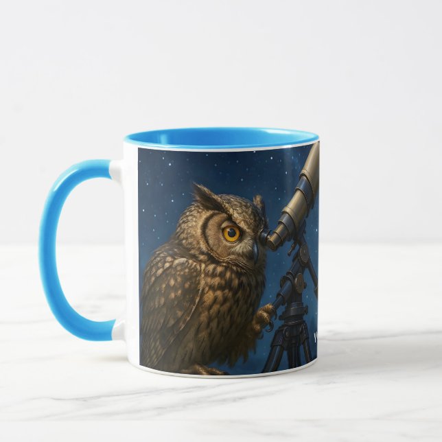 Caneca Fantasy Cute Owl Telescope Night (Esquerda)