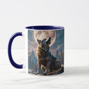 Caneca Fantasy Cute Wolf Howling To Moon