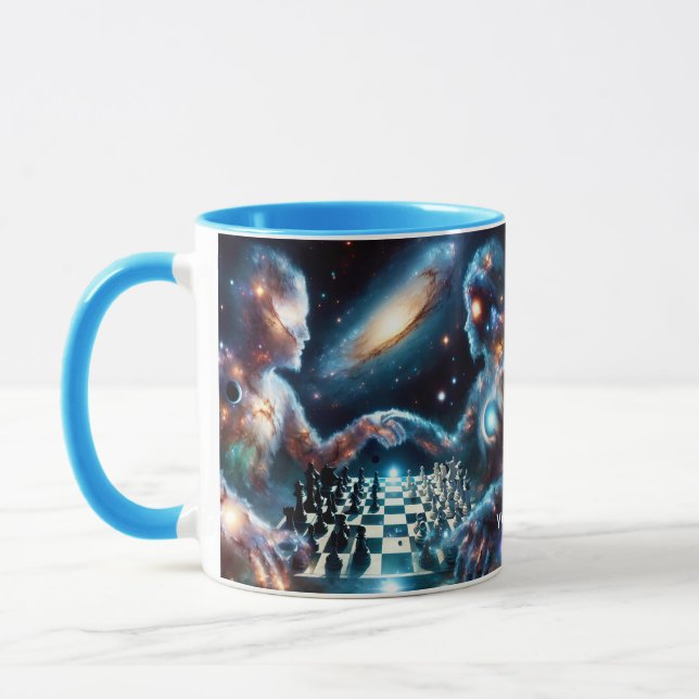 Caneca Fantasy - Estrelas do Espaço de Xadrez Bonitas (Esquerda)