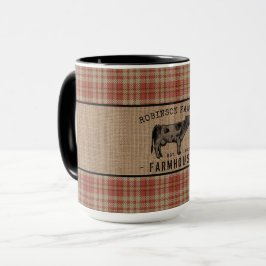 Caneca Farmhouse Russo Cow Red Xadrez Burlap Big