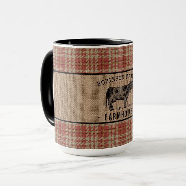 Caneca Farmhouse Russo Cow Red Xadrez Burlap Big (Frente Esquerda)