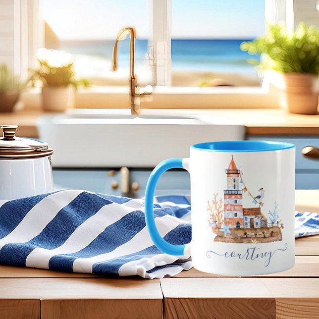 Caneca Farol de aquarela personalizado (Criador carregado)