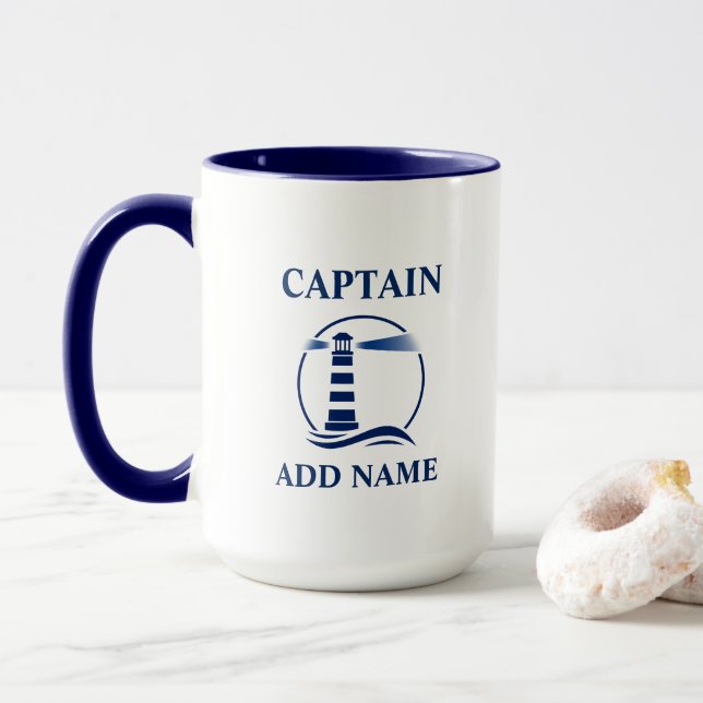 Caneca Farol náutico e Capitão ou Nome do Barco Grande (Com Donut)