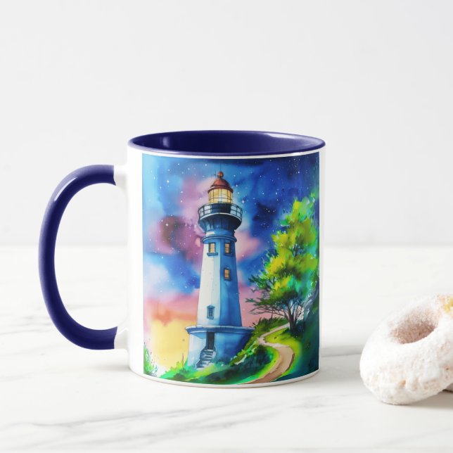 Caneca Farol sob um céu estrelado (Com Donut)