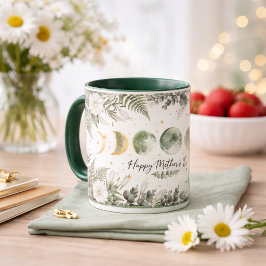 Caneca Fase Lunar Botânica Feliz Dia das Mães Verde